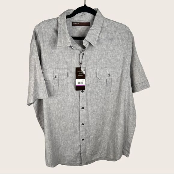 Sz XXL Perry Ellis Linen Cotton Blend Short Sleeve Button Up shirt $79 MSRP NWT - Picture 3 of 11